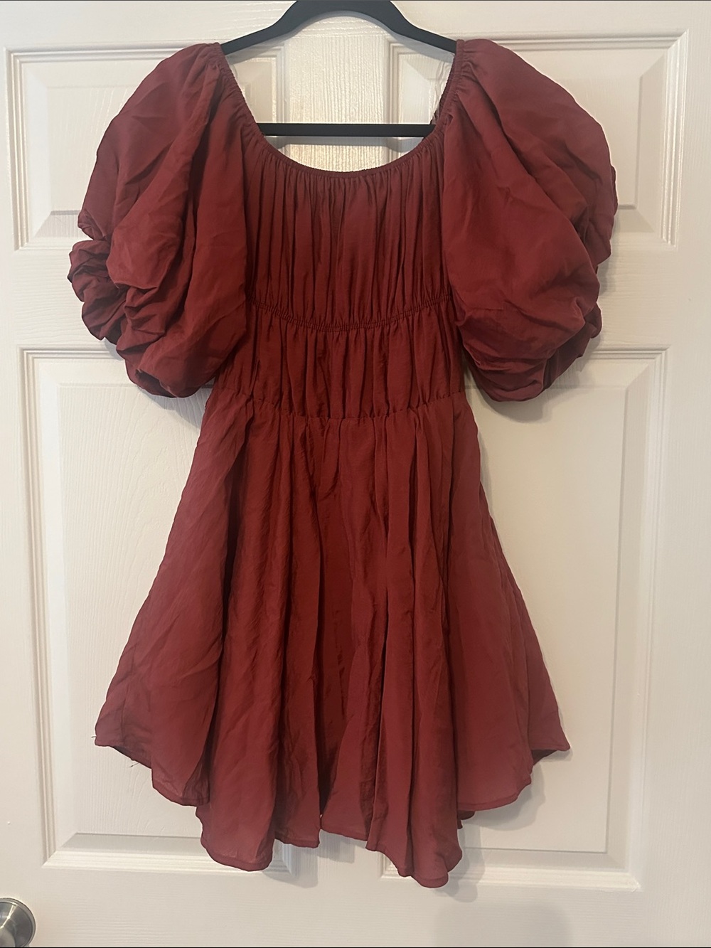 Altar'd State Girls' Burgundy Puff-Sleeve Party Dress